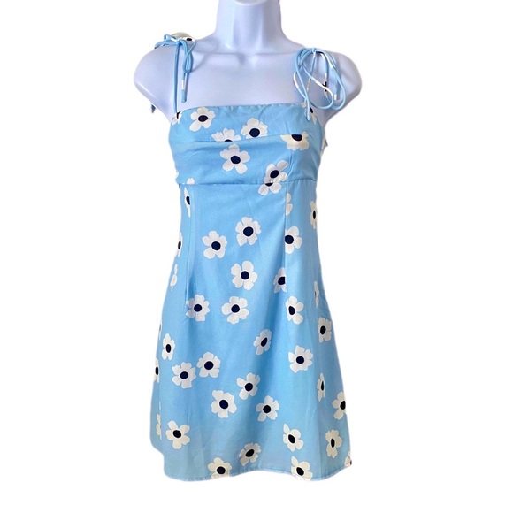 Princess Polly Blue Spaghetti Strap Flower Sundress Mini Skater Summer Dress 6 - Picture 1 of 6